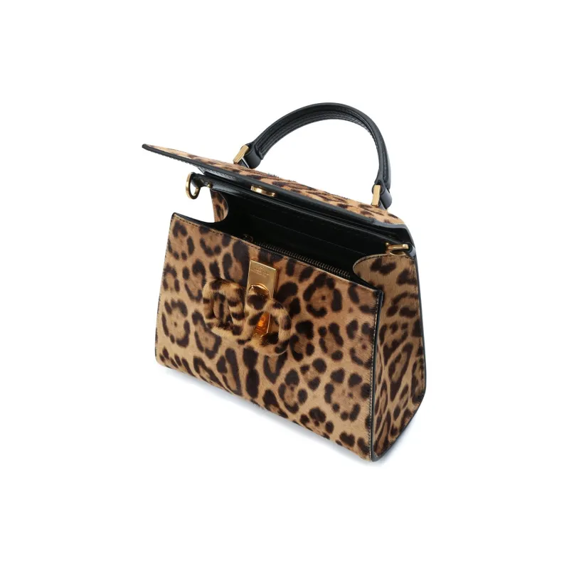 Valentino VSLING Short-Haired Calfskin Shoulder Bag Crossbody Bag Handbag Small Size Women's Leopard Print Brown-4