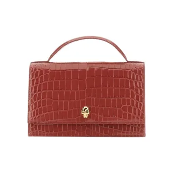Alexander McQueen Skull Calfskin Shoulder Bag, Crossbody Bag, Handbag Women's Red Brown