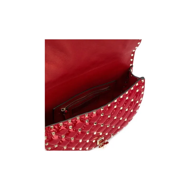 Valentino GARAVANIRockstud Calfskin Saddle Bag, Shoulder Bag, Crossbody Bag, Handbag Women's Red-2
