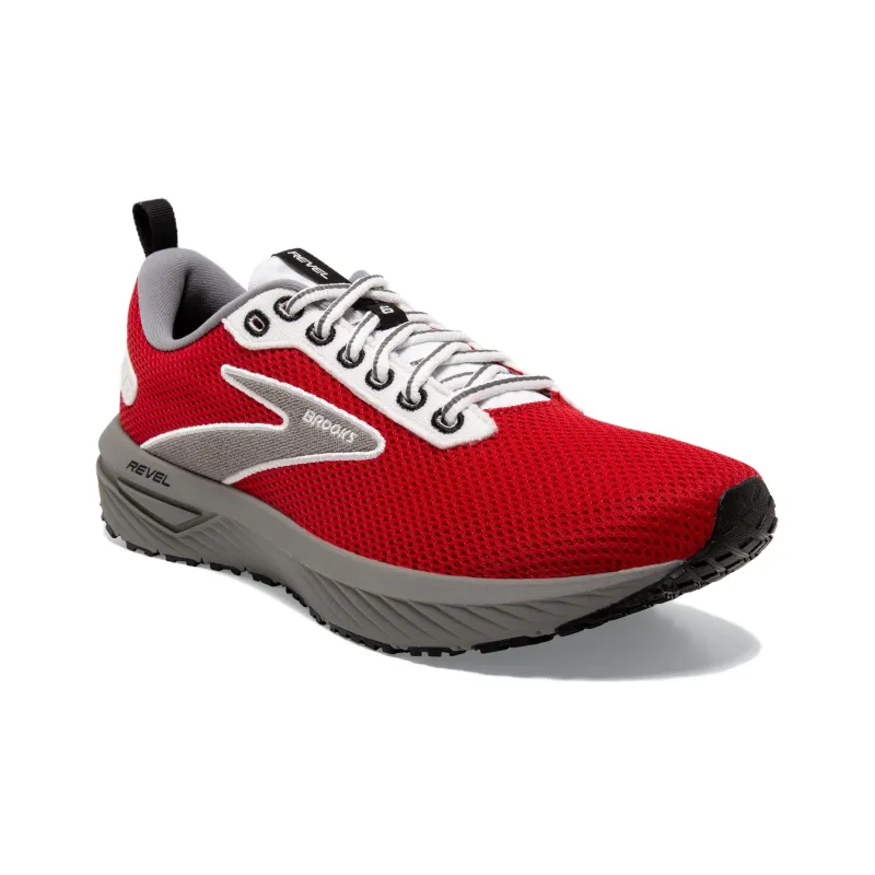 Brooks Revel 6 Cushioned Slip-Resistant Low-Top Running Shoes Men's Red Gray-2