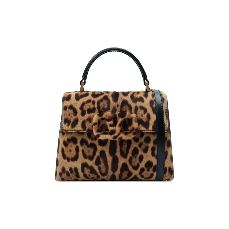 Valentino VSLING Short-Haired Calfskin Shoulder Bag Crossbody Bag Handbag Small Size Women's Leopard Print Brown-0