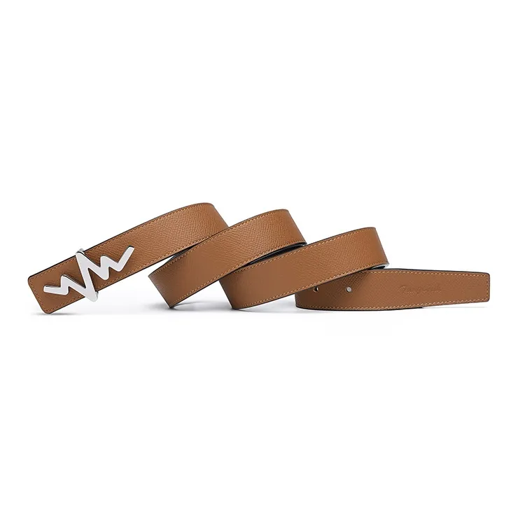 TangGuh Stainless Steel Plate Buckle Cow Leather Belt Versatile Individual Unisex Width  3cm-3