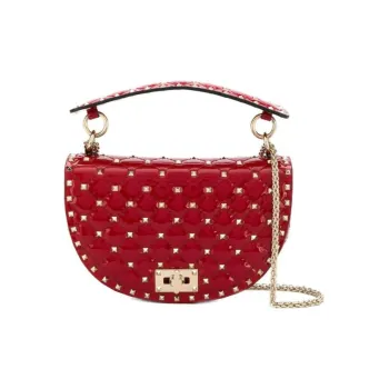 Valentino GARAVANIRockstud Calfskin Saddle Bag, Shoulder Bag, Crossbody Bag, Handbag Women's Red