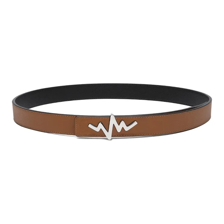 TangGuh Stainless Steel Plate Buckle Cow Leather Belt Versatile Individual Unisex Width  3cm-0