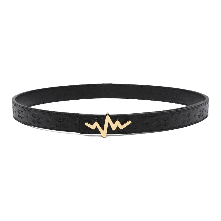 TangGuh Heartbeat Collection Print Black Gold Leather Belts Unisex Width  3cm-0