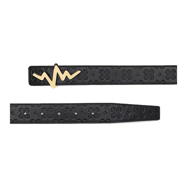 TangGuh Heartbeat Collection Print Black Gold Leather Belts Unisex Width  3cm-1