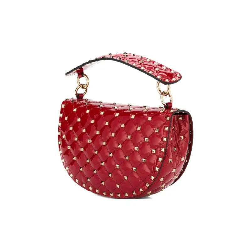 Valentino GARAVANIRockstud Calfskin Saddle Bag, Shoulder Bag, Crossbody Bag, Handbag Women's Red-1