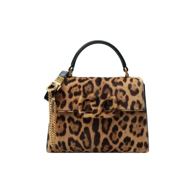 Valentino VSLING Short-Haired Calfskin Shoulder Bag Crossbody Bag Handbag Small Size Women's Leopard Print Brown-1