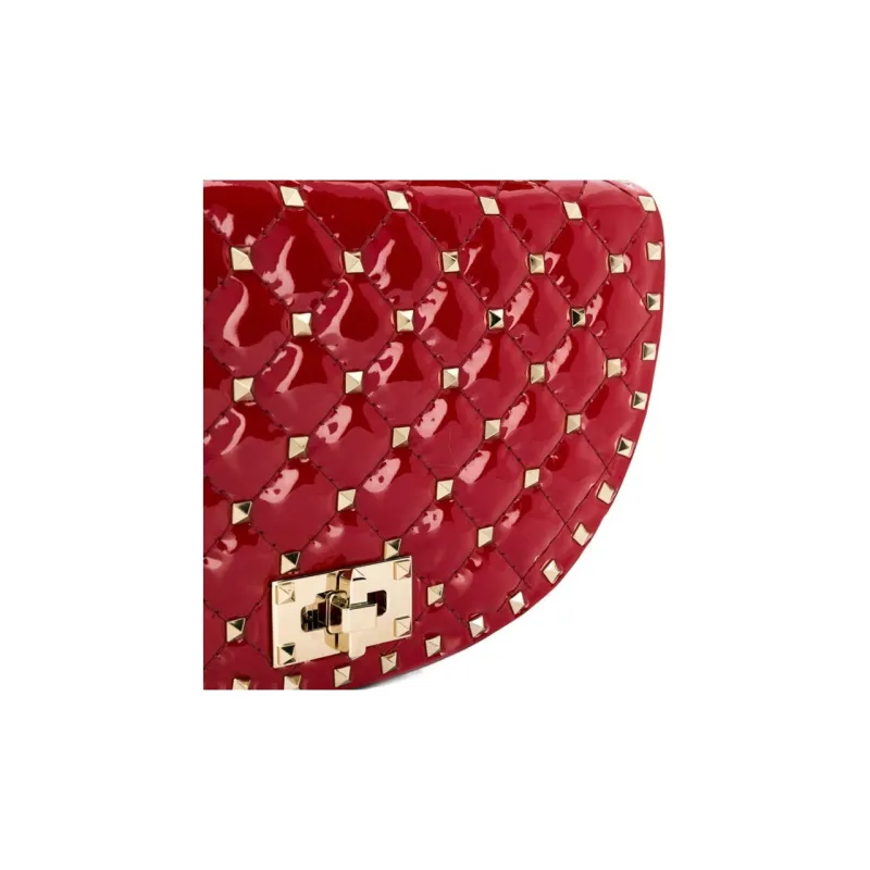 Valentino GARAVANIRockstud Calfskin Saddle Bag, Shoulder Bag, Crossbody Bag, Handbag Women's Red-3