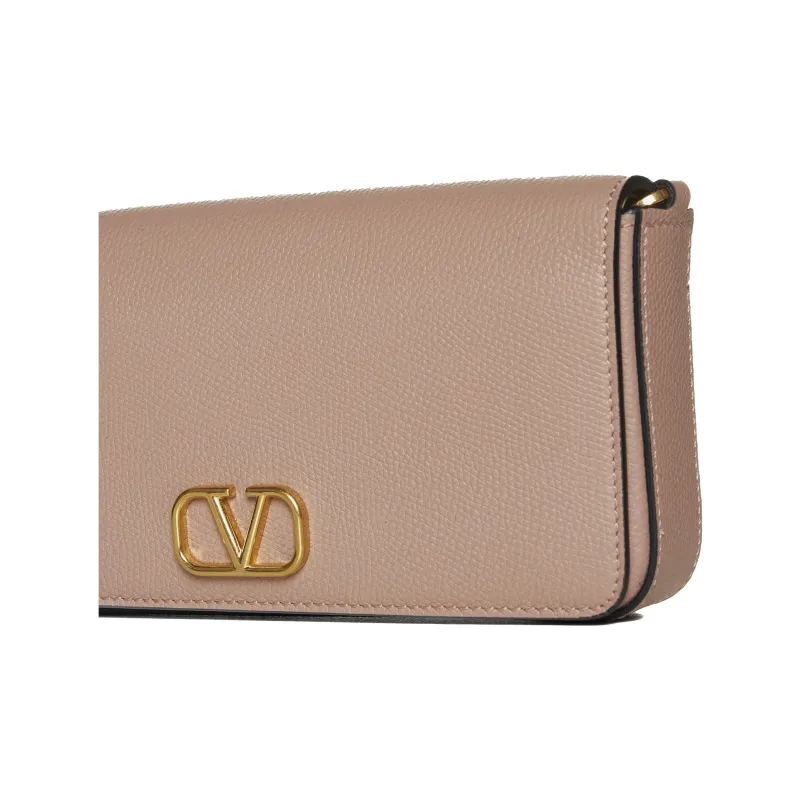 Valentino Vlogo Calfskin Shoulder Bag, Crossbody Bag, Wallet Women's Fuchsia-3