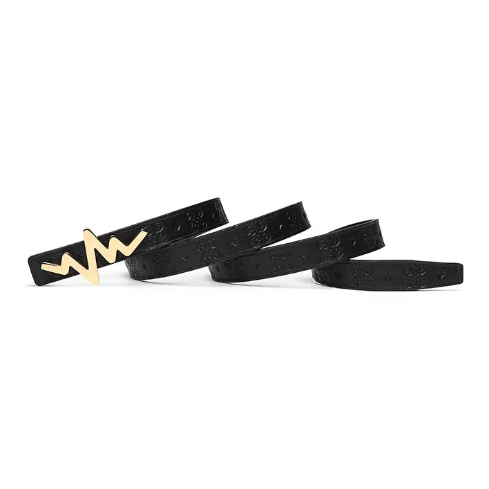 TangGuh Heartbeat Collection Print Black Leather Belts Women's Width  2cm-3