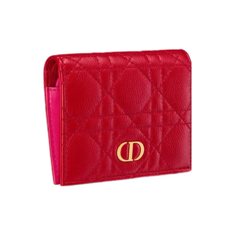DIOR Caro Calfskin Wallet Mini Women's Red-1