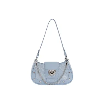 Girls Heart Denim, Artificial Leather Shoulder Bag, Crossbody Bag Small Size Women's Dark Blue/Light Blue