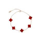 18K Gold Four-Leaf Clover Five Floral Bracelet (Red Agate)