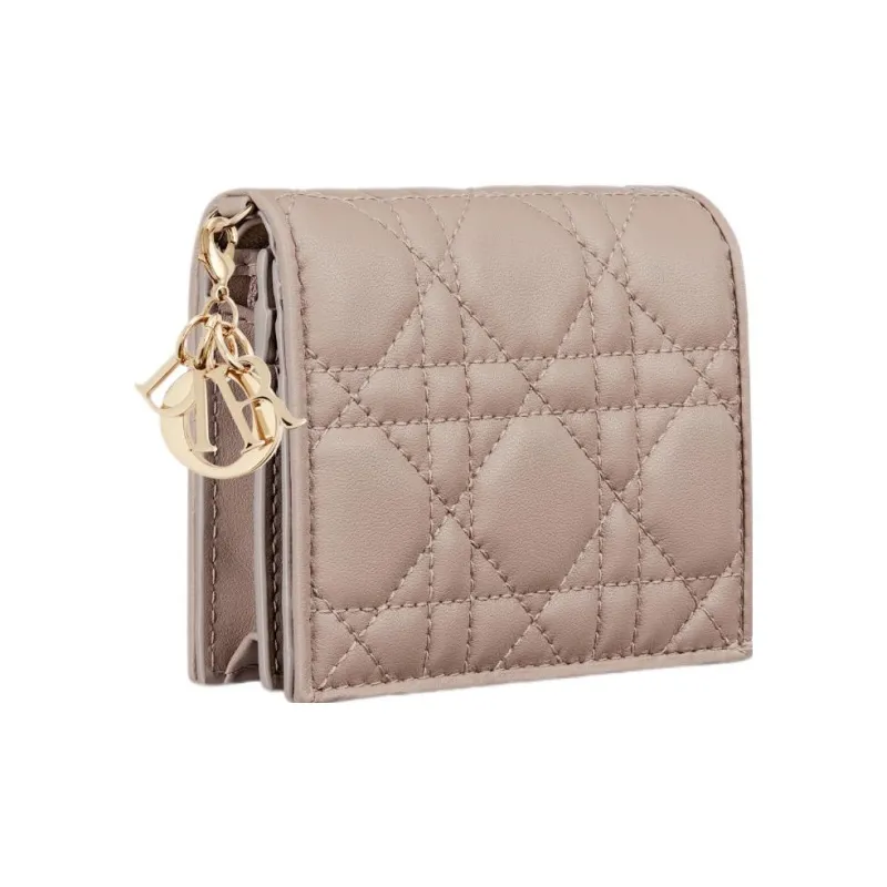 DIOR Lady Dior Lambskin Wallet Mini Women's Taupe-1