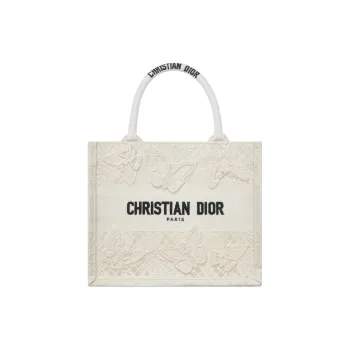 DIOR BookTote Embroidery Tote Bag, Shopping Bag, Handbag Trumpets Women's White