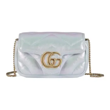 GUCCI GG Marmont Leather Shoulder Bag Crossbody Bag Extra Mini Women's Light Blue