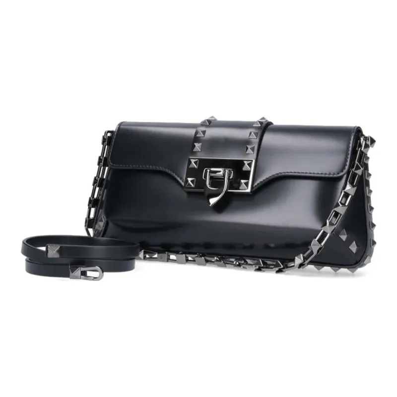 Valentino Rockstud Leather Shoulder Bag, Handbag Women's Black-2