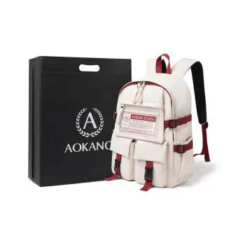 AOKANG Fabric Backpack Laptop Bag Backpack Business Travel Bag Large Size Unisex White/Black
