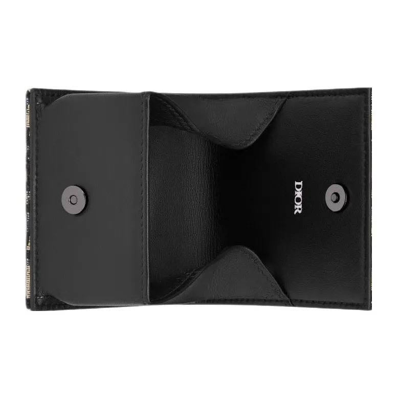 DIOR Oblique Jacquard Fabric Coin Purse Men's Beige & Black-3