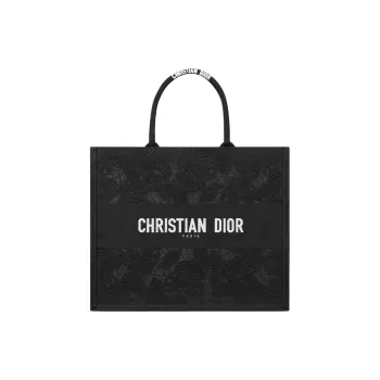 DIOR BookTote Embroidery Tote Bag Shopping Bag Handbag Large Size Women's Black