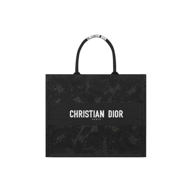 DIOR BookTote Embroidery Tote Bag Shopping Bag Handbag Large Size Women's Black-0