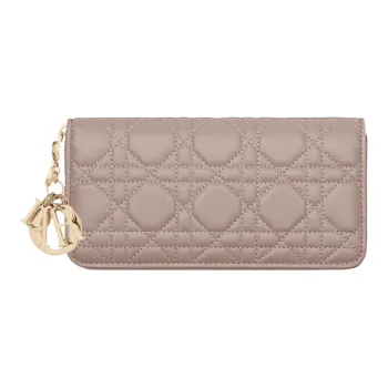 DIOR Lady Dior Lambskin Card Holders Clutches Wallets Women's Taupe