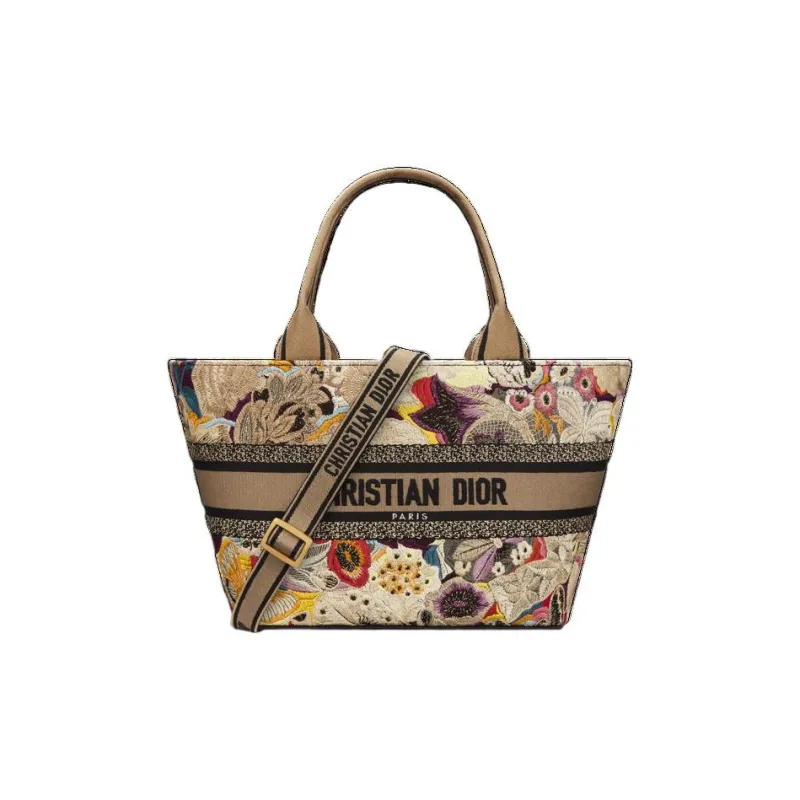 DIOR Butterfly Embroidery Tote Bag Shopping Bag Shoulder Bag Crossbody Bag Handbag Women's Greige/Multicolor-0