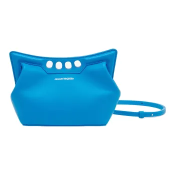 Alexander McQueen Peak Cow Leather One Shoulder Crossbody Clutches Mini Women's Lapis Lazuli Blue