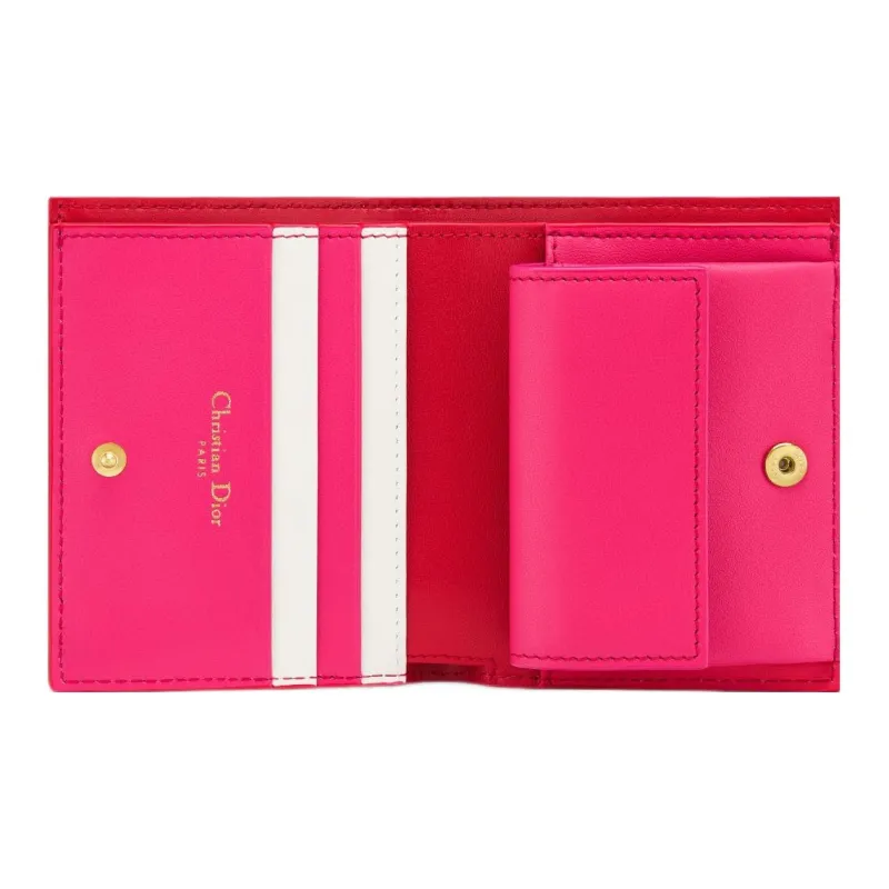DIOR Caro Calfskin Wallet Mini Women's Red-4