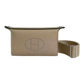 HERMES Videpoches Togo Calfskin Plate Bag Fanny Pack Shoulder Bag Crossbody Bag Unisex Malafa Beige