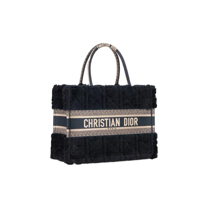 DIOR BookTote Shearling Tote Bag Shopping Bag Handbag Medium Size Women's Navy-1