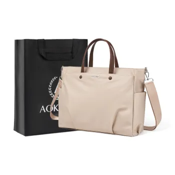 AOKANG Fabric Commute Bag, Shoulder Bag, Handbag, Briefcase Regular Unisex Apricot/Elegant Black