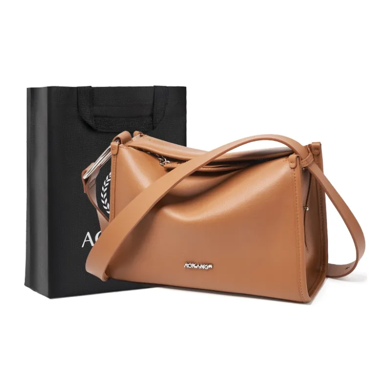 AOKANG Cow Leather Crossbody Bags Medium Size Women's Cream Apricot/Misty Brown/Ecru-0