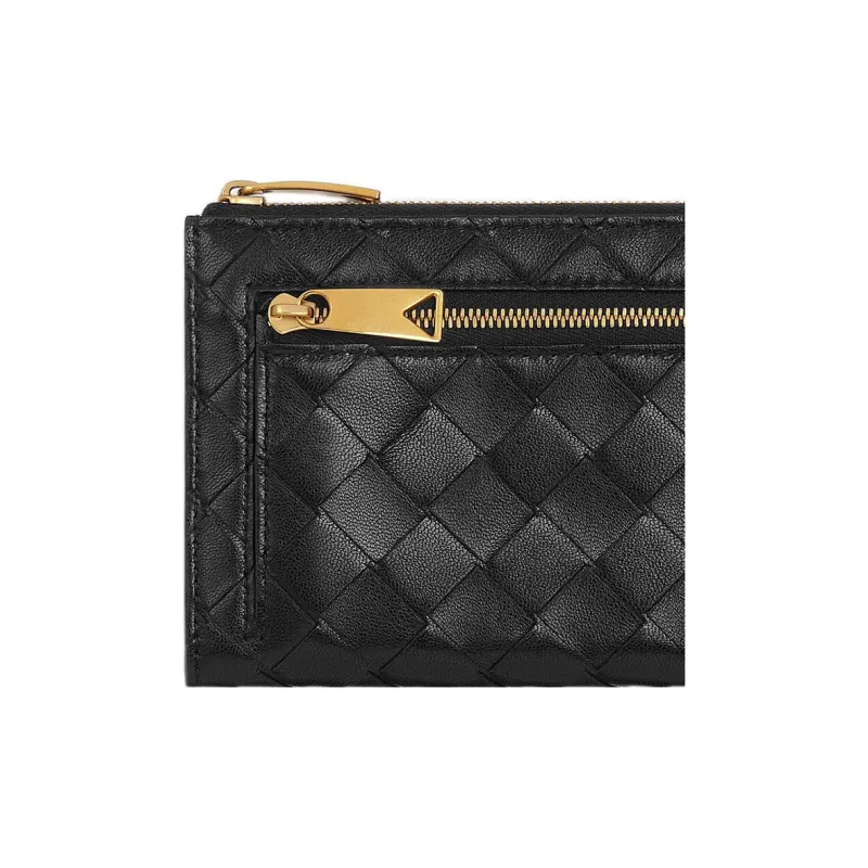 Bottega Veneta Lambskin Patch Calfskin Wallet Women's Black-3
