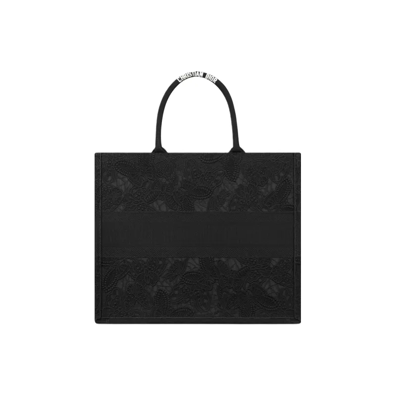 DIOR BookTote Embroidery Tote Bag Shopping Bag Handbag Large Size Women's Black-3