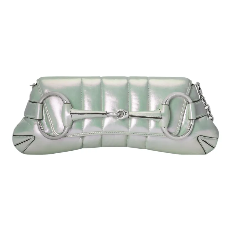 GUCCI HORSEBIT CHAIN Leather Handbag Shoulder Bag Women's Iridescent Green-0