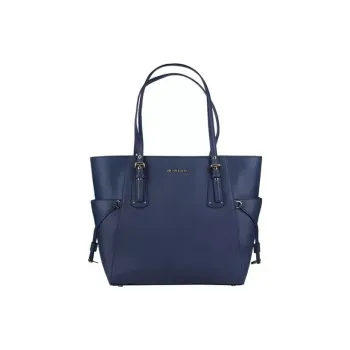 MICHAEL KORS Voyager Cow Leather Tote Bag, Shopping Bag, One Shoulder Handbag Tubas Women's Marine Blue