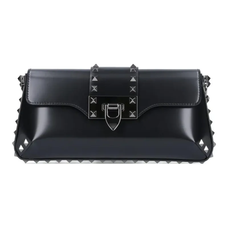 Valentino Rockstud Leather Shoulder Bag, Handbag Women's Black-1