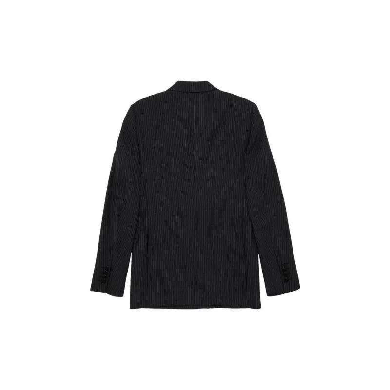 CELINE Double Breasted Pinstriped Wool Blazer-1
