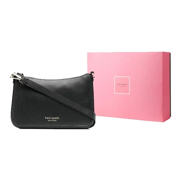 Kate Spade Hudson Calfskin Shoulder Bag, Crossbody Bag Medium Size Women's Black-7