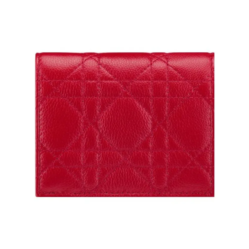 DIOR Caro Calfskin Wallet Mini Women's Red-2