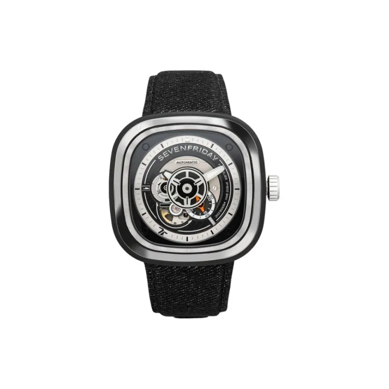 SEVENFRIDAY Automatic Mechanical Movement Unisex Watch 43mm Black Dial Stainless Steel Case Fabric Strap-0