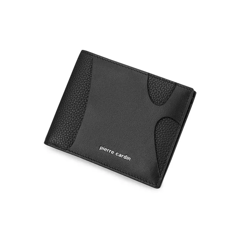 PIERRE CARDIN Cow Leather Card Holder Wallet Men's Black/Blue-1