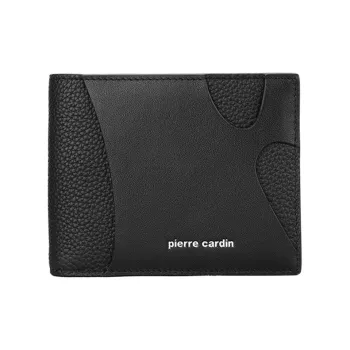 PIERRE CARDIN Cow Leather Card Holder Wallet Men's Black/Blue
