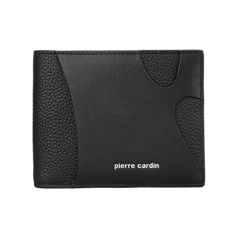 PIERRE CARDIN Cow Leather Card Holder Wallet Men's Black/Blue-0