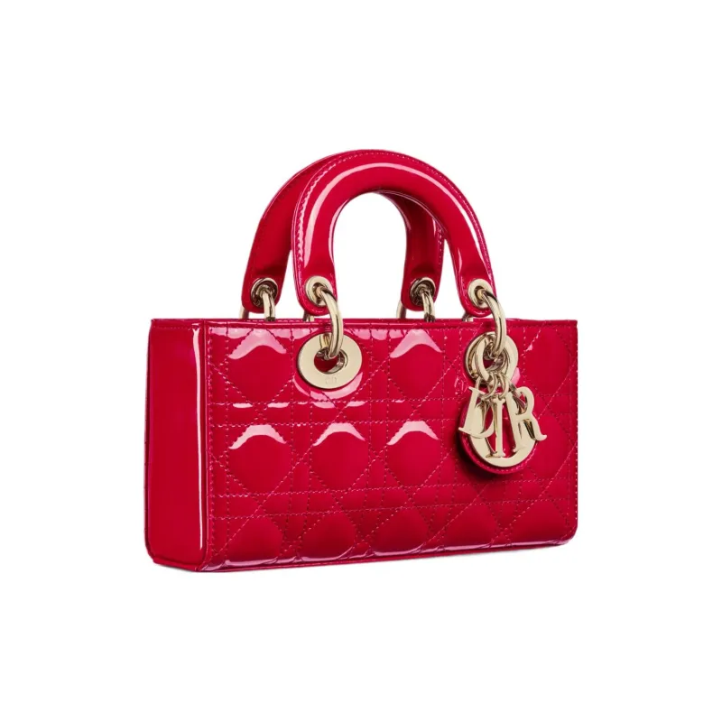 DIOR Lady D-JOY Patent Leather Cowhide Dior Bag Shoulder Bag Crossbody Bag Handbag Small Size Women's Red-3
