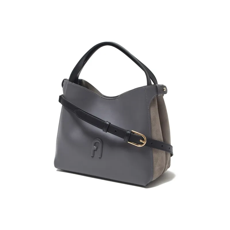 Furla Primula Leather Hobo Bag Shoulder Bag Crossbody Handbag Small Size Women's Cool Gray & Brown-1