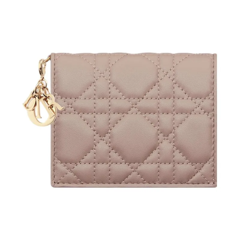 DIOR Lady Dior Lambskin Wallet Mini Women's Taupe-0