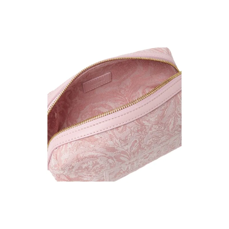 VERSACE Barocco Jacquard Fabric Canvas With Leather Makeup Bag Women's Pink-2